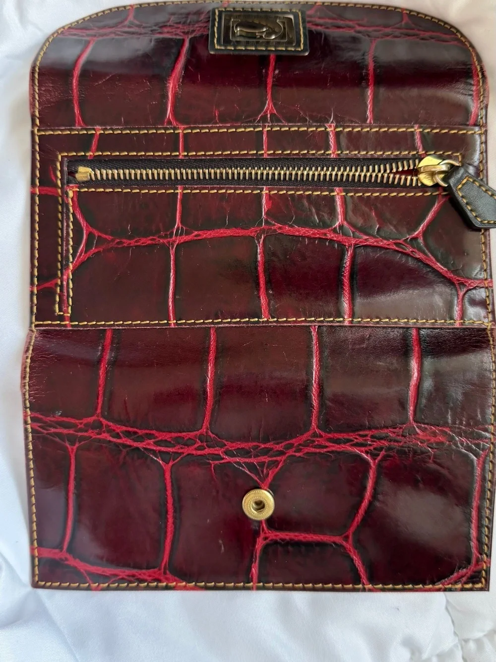 Dooney & Bourke Burgundy Croc-Embossed Satchel w/Removable Wristlet & Wallet Set